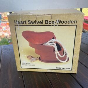 Wooden heart swivel jewelry box